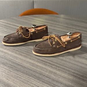 Sperry Chocolate Brown Boat Shoes with Tan Laces